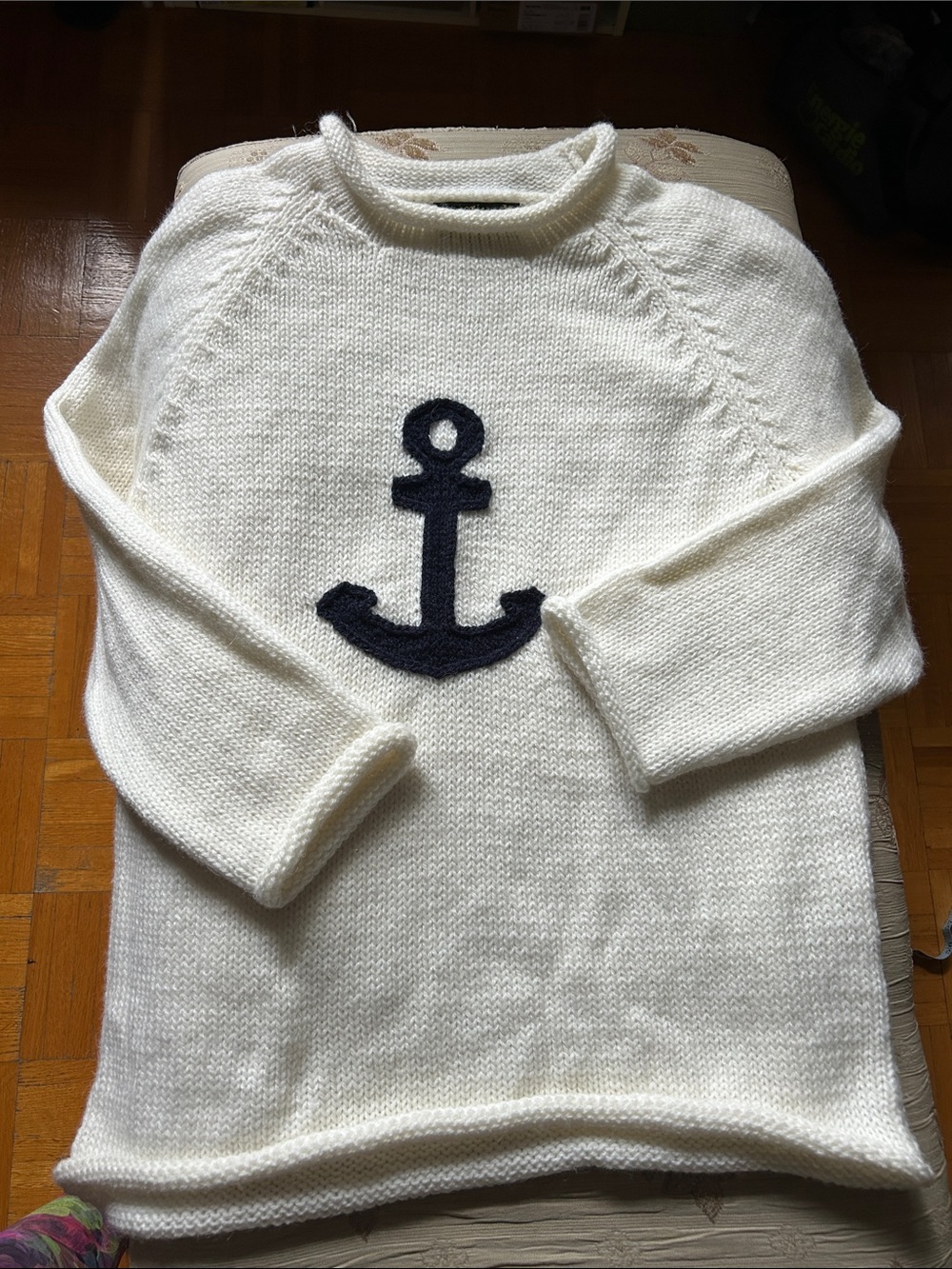 Classic Cream Anchor Knit Sweater - Women's